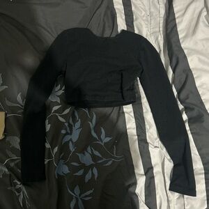 SHEIN Black and Blue Long Sleeve Fitted Crop Bodysuit